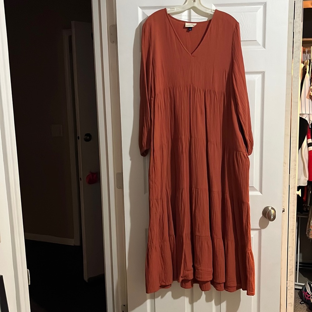 Brunt orange long sleeve maxi dress